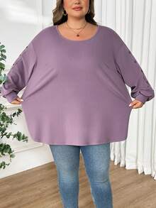 SHEIN CURVE+ قميص تي شيرت أسود بأكمام طويلة وتصميم أزرار مناسب للمقاسات الكبيرة