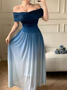 DAZY Women's Elegant Ombre Off-Shoulder Midi Dress, Summer Wedding Guest Dress Sundress - Blue - View 7