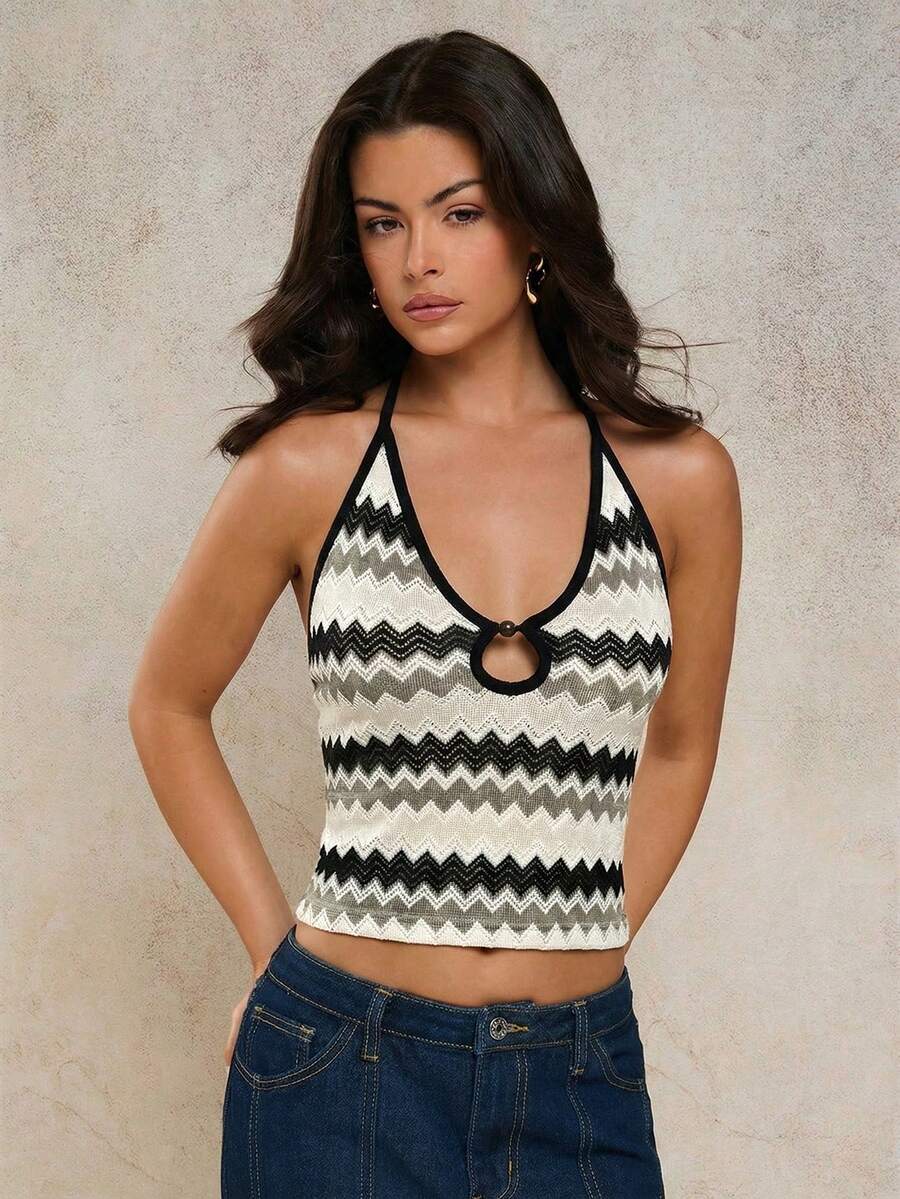 COSMINA 女士无袖上衣，黑色条纹撞色背心，夏季女士搭配，夏季度假女士背心，海滩度假，周末休闲，日常搭配，漂亮女士背心 - 彩色 - 查看 1