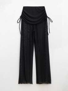 Swim Vcay Bộ đồ mùa hè mới gợi cảm dành cho nữ, gồm áo khoác ngoài và quần, chất liệu lưới xuyên thấu, xếp ly. - màu đen - Xem 2