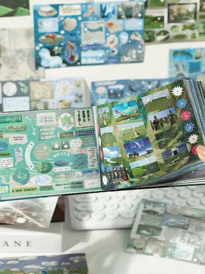 复古风格剪纸贴纸簿，手工装饰DIY贴纸笔记本，学习用品，返校季