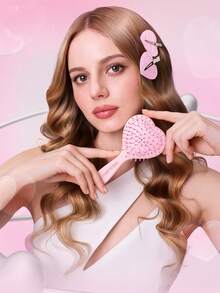 SHEGLAM HAIR Cupid's Charm Cushion Brush,Pink Hair Comb Flexible Brush,Detangle Knots & Massage Scalp,Longer Grip,Better Hold For Easy Styling For Multiple Hair Types