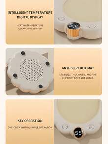 Teckwe European Standard Flower Shaped Constant Temperature Coaster, Anti Dry Burning, Adjustable Temperature, Electric Heating Coaster, Digital Display, Intelligent - EU C Type Plug(220-240V) - View 6