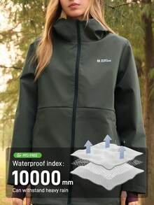 SHEIN In My Nature 女士字母印花长袖拉链连帽户外夹克 - 軍綠色 - 查看 2