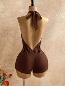 Soleia Trang phục Xuân/Hè mới, phong cách thường ngày, đi nghỉ mát, kiểu miền Tây, dự đám cưới, lễ tốt nghiệp, tiệc brunch, trang phục nữ, ngày lễ Thánh Patrick, kỳ nghỉ xuân, lễ Phục sinh, lễ hội âm nhạc, thanh lịch, phong cách Boho, nhiệt đới, gợi cảm, hở lưng, ngày Valentine, trang trí kim loại, tiệc tùng, cổ yếm, dệt kim, xếp nếp, áo liền quần màu nâu - màu nâu - Xem 2