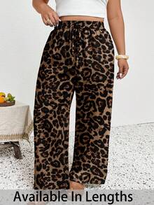 SHEIN Tall CURVE Große Größen Lässig Alltagshose mit Leoparden-Muster, Kordelzug Taille, weites Bein, Sommer Gepard-Muster Hose, Alltag, Pendeln, Schule, Meetings, Ausgehen, Lässig, Lässig für Frauen, Frühling - Verschiedenfarbig - Übersicht 3