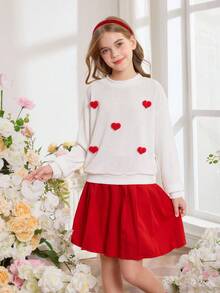 Autumn/Winter Sweet Soft Knit Strawberry Printed Pullover Top & Pleated Skirt 2 Pieces Casual Set - Red - View 5