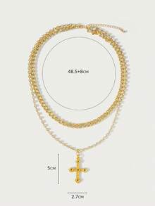 Glisma 双十字项链，复古风格，优雅时尚，宝石镶嵌，高级质感，适合妈妈/女士/女孩/母亲佩戴，十字架 - 金色 - 查看 7