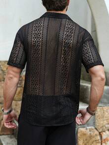 Manfinity RSRT Chemise à manches courtes sexy et transparente avec boutons devant pour hommes, couleur unie