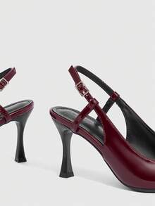 CUCCOO SZL Women's Pointed Toe Buckle Design Fashionable High Heels, Versatile For Daily Wear - Burgundy - View 5