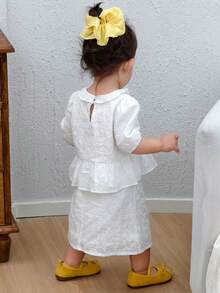 DAZY 女童V领荷叶边蕾丝镂空上衣和A字裙两件套