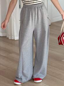 DAZY Tween Girls' Butterfly Decor Slant Pocket Elastic Waist Casual Pants - Grey - View 5