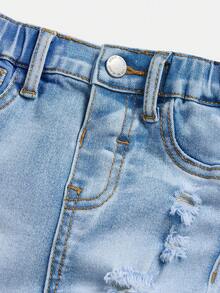 SHEIN 男童/幼儿蓝色牛仔破洞弹力修身裤 - 淺色水洗藍 - 查看 4