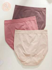 NudeFit 3PCS Women Comfy Stretch High Waisted Striped Seamless Full-Coverage Panties - Multicolor - View 4