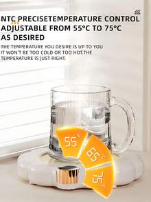 Teckwe European Standard Flower Shaped Constant Temperature Coaster, Anti Dry Burning, Adjustable Temperature, Electric Heating Coaster, Digital Display, Intelligent - EU C Type Plug(220-240V) - View 4