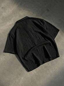 SWAVVY Men's Casual Commuting Rider Embroidery Textured Fabric Short Sleeve Polo Shirt, Summer - Black - View 2