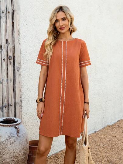 EMERY ROSE Damklänning med kort ärm och lös passform, sommar och semesterstil