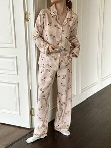 Dream Adore Bộ đồ ngủ dài tay in hình cún con nhăn nhúm dành cho nữ - Nhiều màu - Xem 3