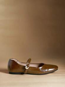 Rosivie Sepatu Flat Dekorasi Gesper Retro, Serbaguna & Elegan, Cocok untuk Musim Semi/Panas, Abu-abu, Hari Valentine - Mocha Brown - View 2
