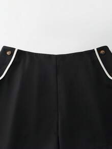 GlowEve CURVE Plus Size Women's Black & Apricot Elastic Waist Shorts With Buttons, Simple & Fashionable For Business, Commute And Daily Wear, Spring/Summer - Black and White - View 6