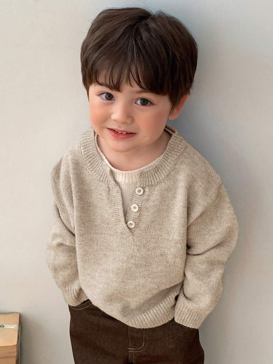DAZY Sweater Lengan Panjang 2 in 1 Warna Kontras untuk Bayi Laki-laki, Musim Gugur/Musim Dingin untuk Balita - Aprikot - View 1