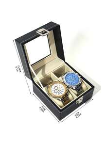 1 pieza Caja de almacenamiento de relojes con ventana de vidrio, estuche de exhibición de relojes y pulseras - Café integral - Ver 3