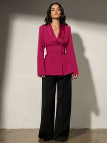 Aveloria Modichic Áo blazer nữ bằng vải satin phối nhiều mảnh, kiểu dáng thanh lịch, thắt dây, thích hợp cho phong cách thường ngày. - Màu Hồng Tươi - Xem 6