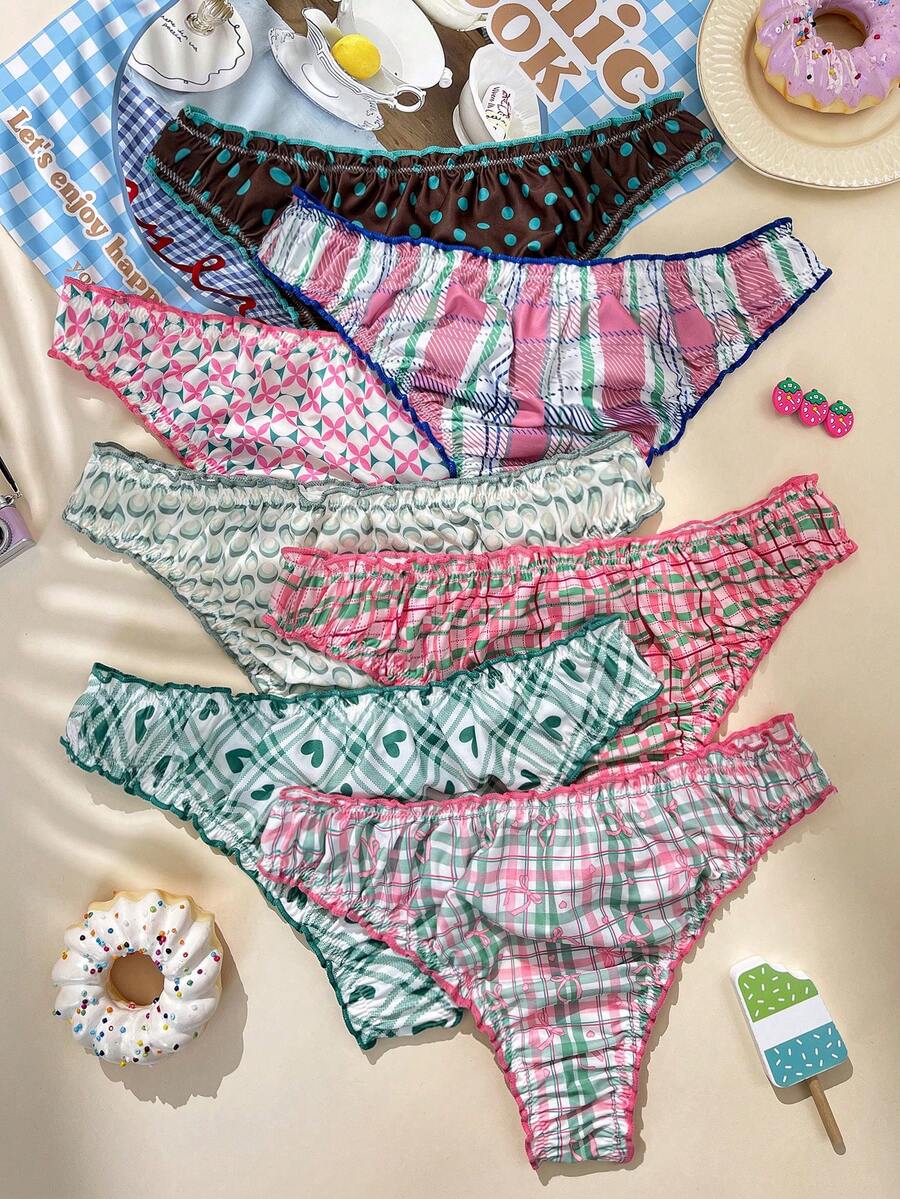 Eraneu Bộ 7 chiếc quần lót dây (thong) in họa tiết thời trang nhiều màu sắc dành cho nữ. - Nhiều màu - Xem 1