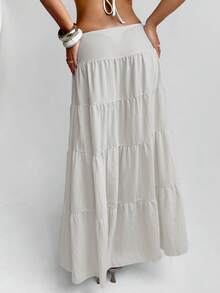 Aloruh 女士新款雪纺罩衫，纯色杏色A字裙，性感优雅透视波西米亚风度假连衣裙，沙滩装 - 杏色 - 查看 3