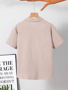 SHEIN 男童纯色前扣贴袋短袖梭织衬衫 - 杏色 - 查看 2