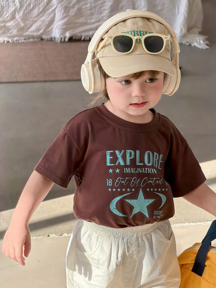 Toddler Boys' Casual Street Style Round Neck Short Sleeve Top