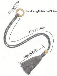 1 pieza/2 piezas/4 piezas Sujetadores de cortina de cuentas de madera natural, soporte de borlas de cuerda, decoración nórdica minimalista, regalo para amigos, decoración del hogar - Ceniza - Ver 3