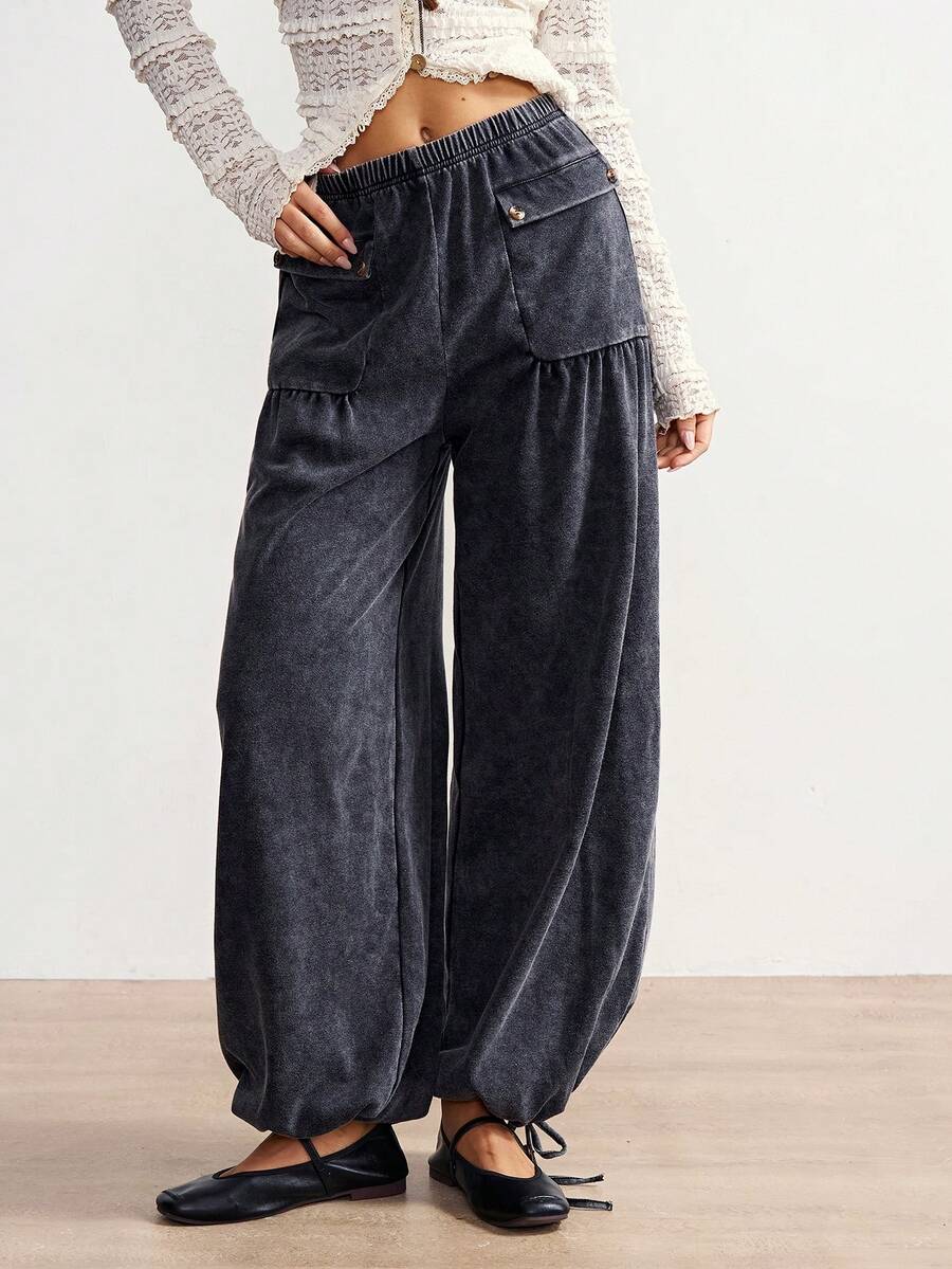 Bohemela Quần dệt kim dáng rộng màu trơn phong cách Bohemian dành cho nữ, thích hợp cho mùa đông, Giáng sinh, Năm mới, phong cách Boho, Ngày Quốc khánh, kỳ nghỉ. - Xám - Xem 1
