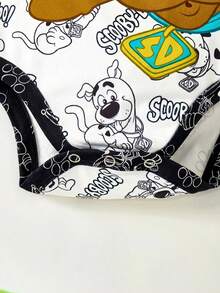 SCOOBY-DOO X SHEIN 2 pièces Ensemble tenue d'été bébé garçon, barboteuse et short imprimé chiot de dessin animé - Noir et Blanc - Voir 6