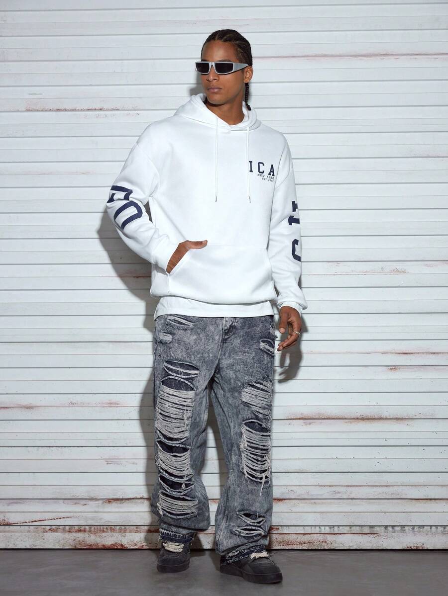 Modcrash 男士时尚街头朋克风全迷彩印花运动裤，必备单品，个性宽松街头时尚阔腿裤，春夏换季穿搭，适合日常穿着，休闲版型，夏季度假穿搭 - 白色 - 查看 1