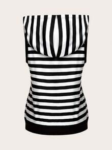 Sunspun 加大码朋克风黑白条纹无袖卫衣，带真口袋和透气孔，春夏款 - 黑與白 - 查看 2