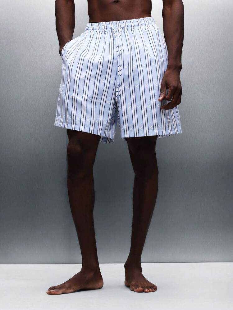 PLAYBOY X SUMWON Men's Relaxed Fit Vertical Striped All Over Print Shorts Summer Casual Drawstring Waist Knee Length Comfortable Lounge Wear