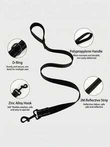 1pc Nighttime Reflective Dog Leash, Pp Explosion-Proof Handle Pad, Comfortable Grip, One Leash For Multiple Dogs - Black - View 5