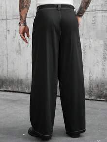 Manfinity CasualCool 男士休闲畅销新款长裤，白色线条装饰，INS风搭配，四季皆宜，日常百搭，休闲运动裤，拍照必备，送给男友/老公的必备礼物，男士休闲，Y2K风格 - 黑色 - 查看 2