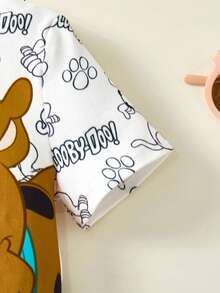 SCOOBY-DOO X SHEIN 2 pièces Ensemble tenue d'été bébé garçon, barboteuse et short imprimé chiot de dessin animé - Noir et Blanc - Voir 4
