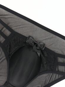 DrisQ 时尚纯黑色罩杯性感黑色镂空网纱蕾丝腰部男士性感内衣 - 黑色 - 查看 8