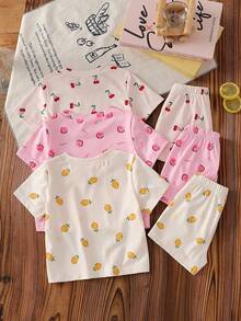 SHEIN Vintaside Kids 6件套女婴可爱优雅碎花短袖上衣短裤套装，春夏款 - 彩色 - 查看 2