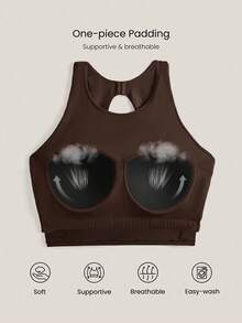 GLOWMODE Control Cutout Halter Round Neck Sports Bra Medium Impact Running Workout Gym Fall Winter