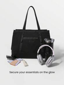 GLOWMODE 25L Maxi Tote Your Glow Water Resistant Zipper Closure Shoulder Hand Bag Gym Studio Travel Vacation Daily Casual - Black - View 2