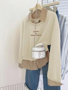 INAWLY Women's Fashion Casual Drop Shoulder Long Sleeve Sweatshirt - Apricot - View 3