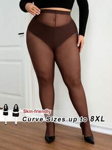SHEIN CURVE+ 大码酒红色、樱桃红、褐红色透视连体紧身裤，紧身包臀打底裤，连裤袜，修身，纯色，女士基础款，西部风格，夏季，紧身，复活节，春季，狂欢节，情人节，情人节礼物，性感，Y2K，时尚，锐舞派对，音乐节 - 棕色 - 查看 4