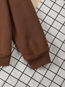 SHEIN ChillGRL 2pcs/Set Teenage Girls Sweet Numeric Print Pullover Sweatshirt Top And Heart Bow Print Denim Effect Casual Pants Set, Suitable For School, Campus, Autumn - Khaki - View 7