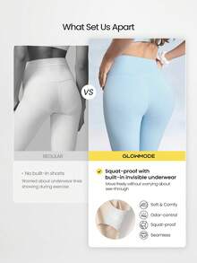 GLOWMODE 24" FeatherFit™ Renew Leggings With Built-In Underwear Valentine's Day Low Impact Yoga Daily Fall Winter - Blue Day - View 2