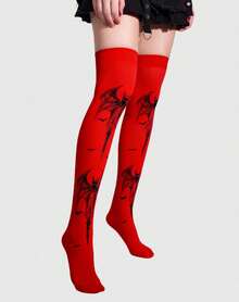 ROMWE Goth Women Over The Knee Socks - Red - View 3