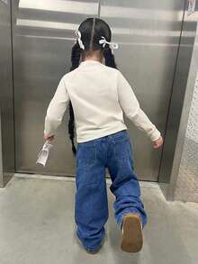 SHEIN Young Girls' Brown Denim Loose Fit Cargo Pants - Medium Wash - View 2